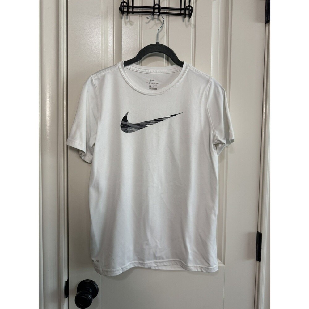Nike Kids Youth Large White Dri-FIT Camo Swoosh Training T-Shirt L - Faint Wear